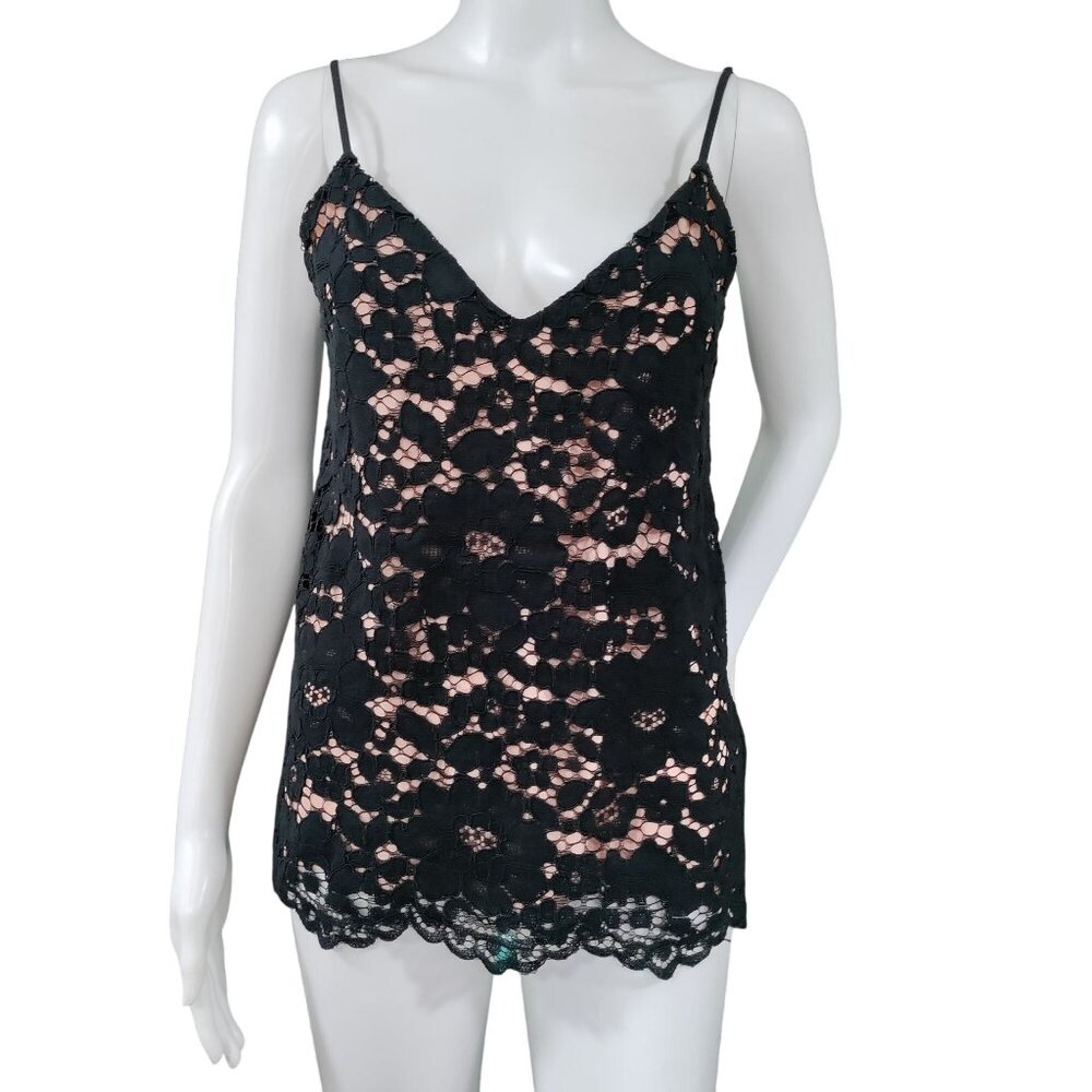 Babaton Black Lace W/ Pink Lining Sleeveless Spaghetti Strap Camisole Top Small